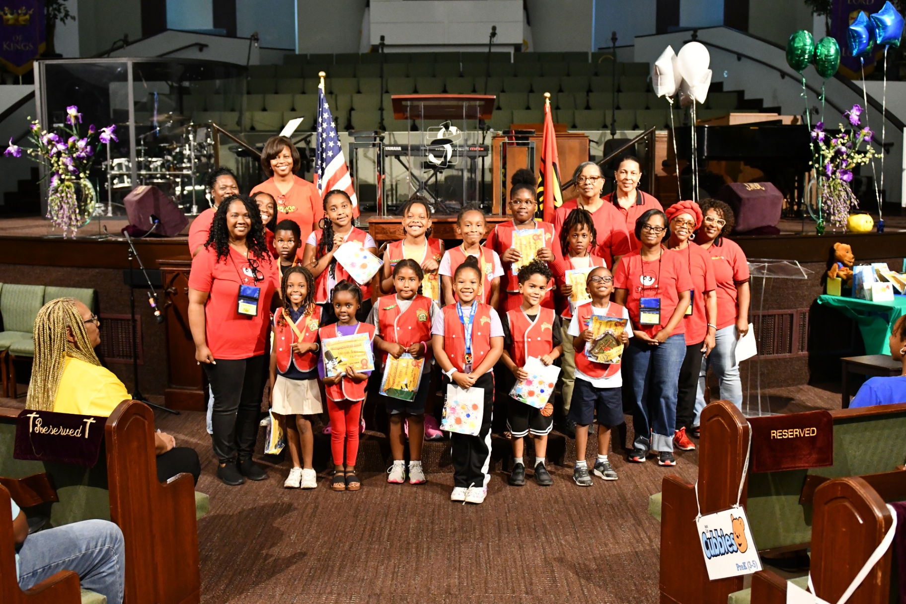 Children's ministry celebration at Shiloh — teachers and students with certificates
